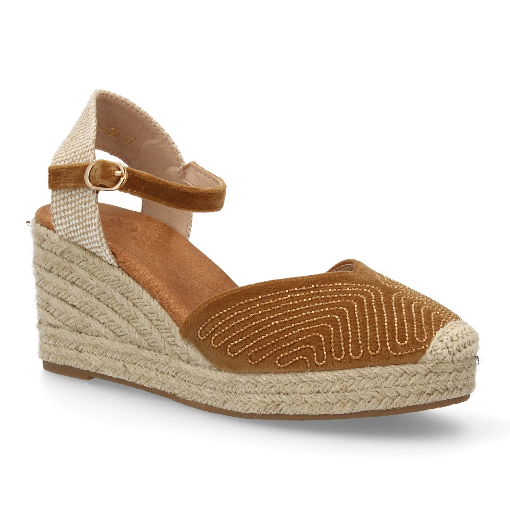 Alpargata valenciana cuña con adornos metálicos para mujer