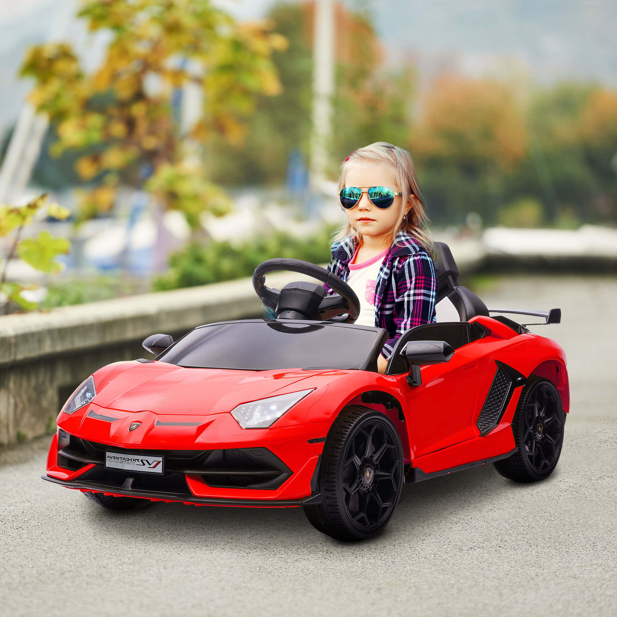 Voiture électrique enfant licence Lamborghini Aventador roadster SVJ télécommande effets sonores lumineux rouge