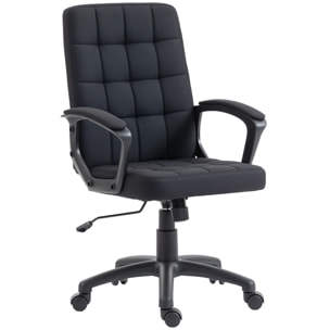 Silla de Oficina, Silla de Escritorio Giratoria, Tapizada en Lino Sintético, Altura Ajustable, Basculante, Respaldo Medio, con Reposabrazos, Ruedas, Negro