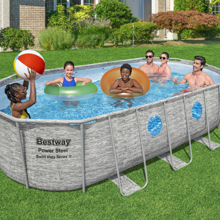 Bestway Piscine hors sol tubulaire ovale Bestway Power Steel Swim Vista 549 x 274 x 122 cm décor pierres