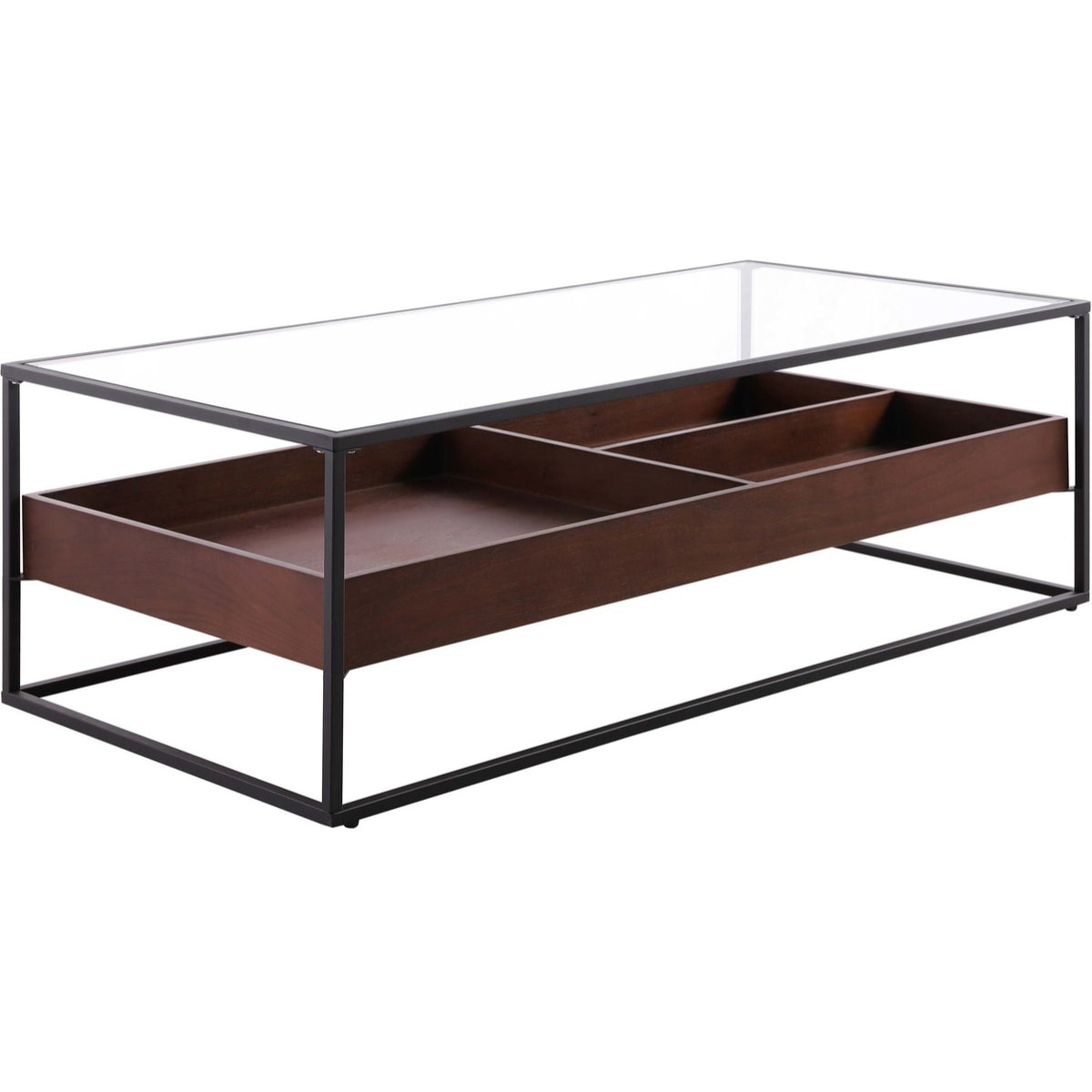 Table basse "NEO" - 120 x 60 x 40 cm - Verre trempé / Bois naturel