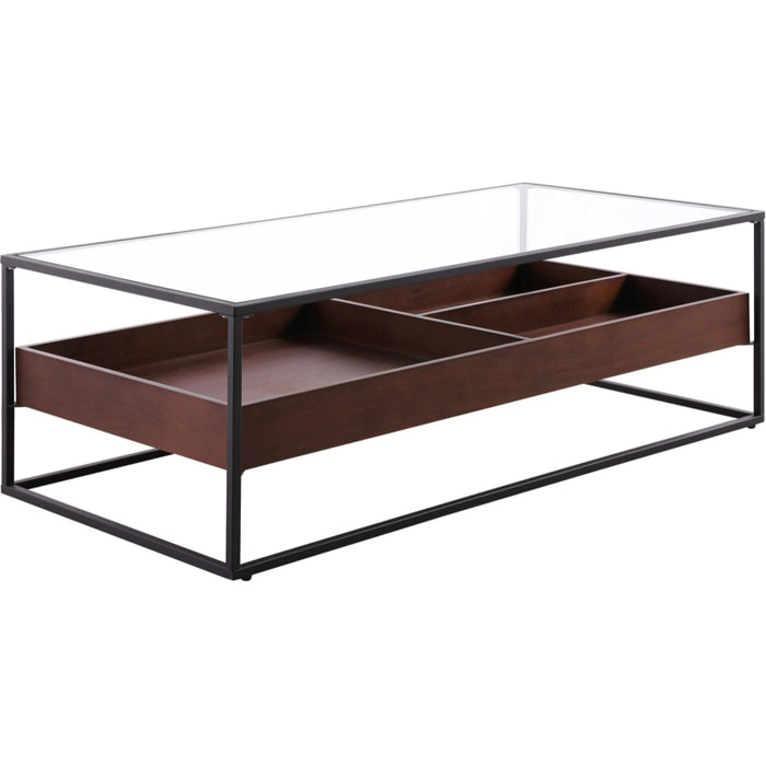 Table basse "NEO" - 120 x 60 x 40 cm - Verre trempé / Bois naturel