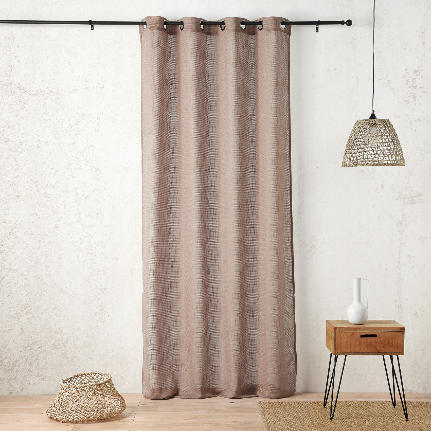 Voilage tamisant à œillets  - Effet filet ajouré - Taupe