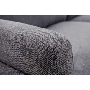 Canapé design 3 places en tissu effet velours texturé gris et métal noir MOSCO
