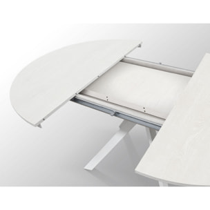 Tavolo rotondo PANTELLERIA in legno effetto bianco frassinato con gambe incrociate in metallo bianco, allungabile ⌀120 cm - ⌀170 cm