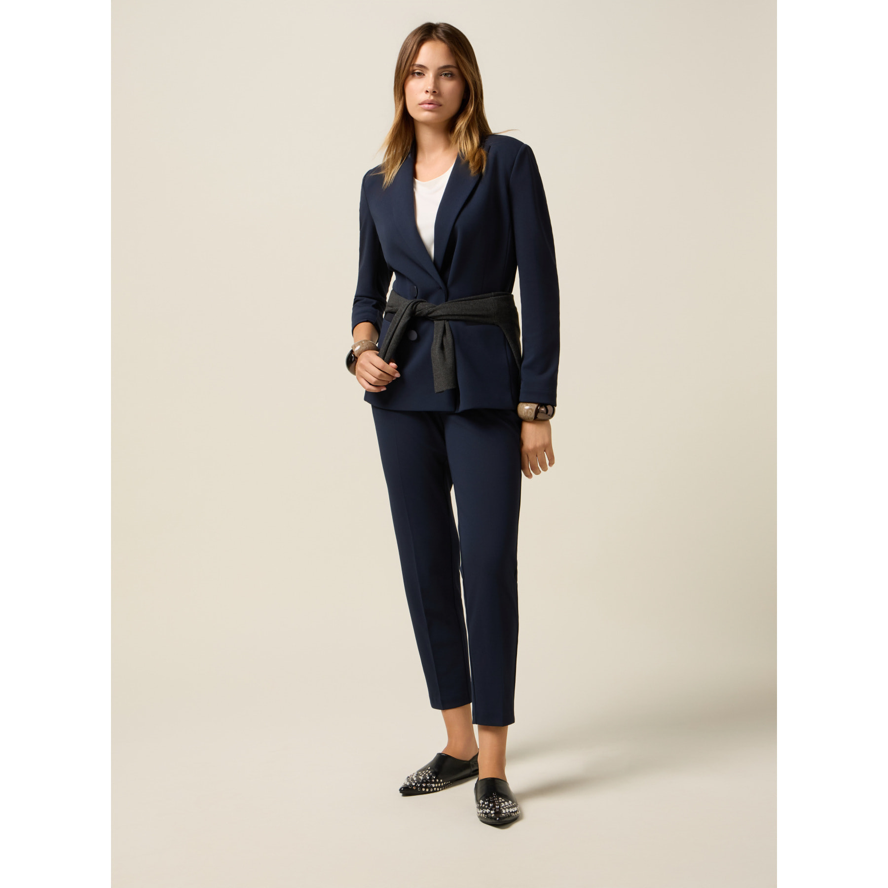 Oltre - Blazer cruzado con botones forrados - Azul