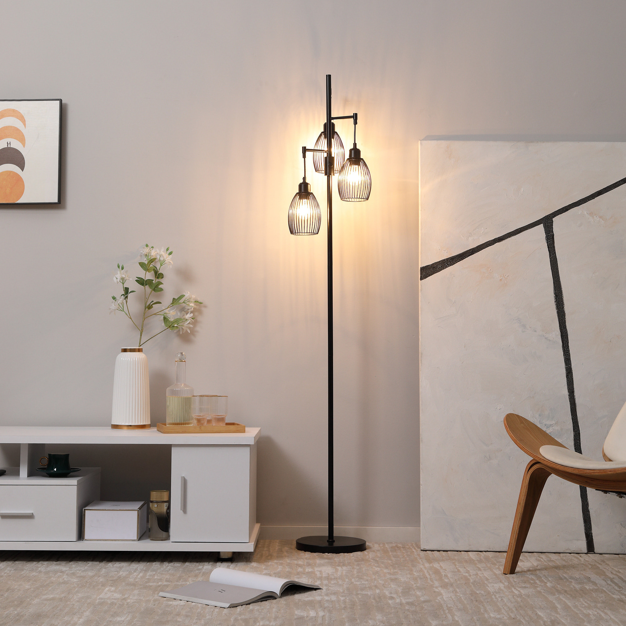 Lampadaire design industriel 3 têtes 40 W max. luminosité réglable métal filaire acier noir