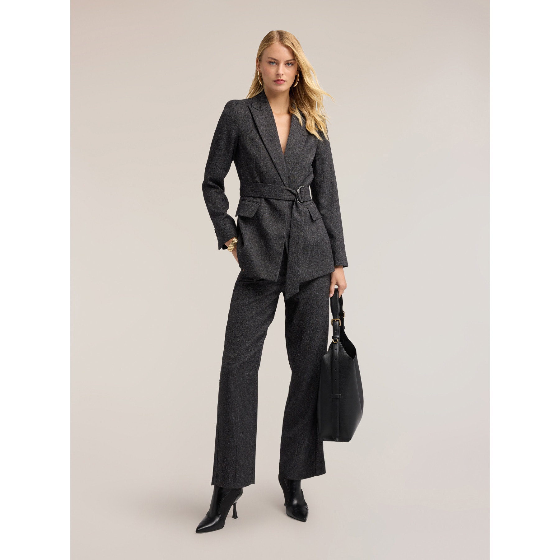 Motivi - Blazer in tweed con cintura - Grigio