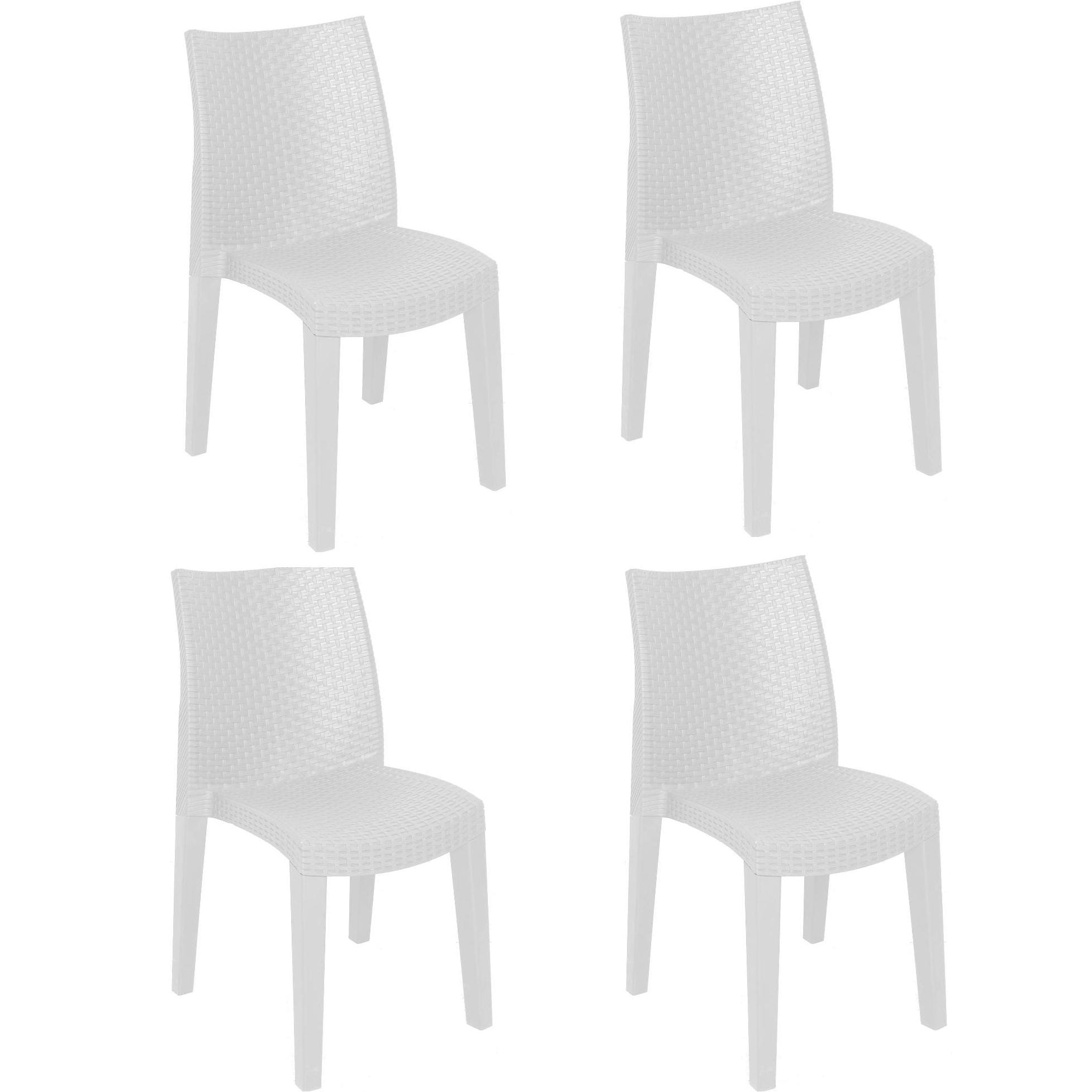 Sedia da esterno Ravenna, Seduta da giardino, Sedia per tavolo da pranzo, Poltrona outdoor effetto rattan, 100 % Made in Italy, Set da 4, Cm 48x55h86, Bianco