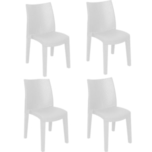 Sedia da esterno Ravenna, Seduta da giardino, Sedia per tavolo da pranzo, Poltrona outdoor effetto rattan, 100 % Made in Italy, Set da 4, Cm 48x55h86, Bianco