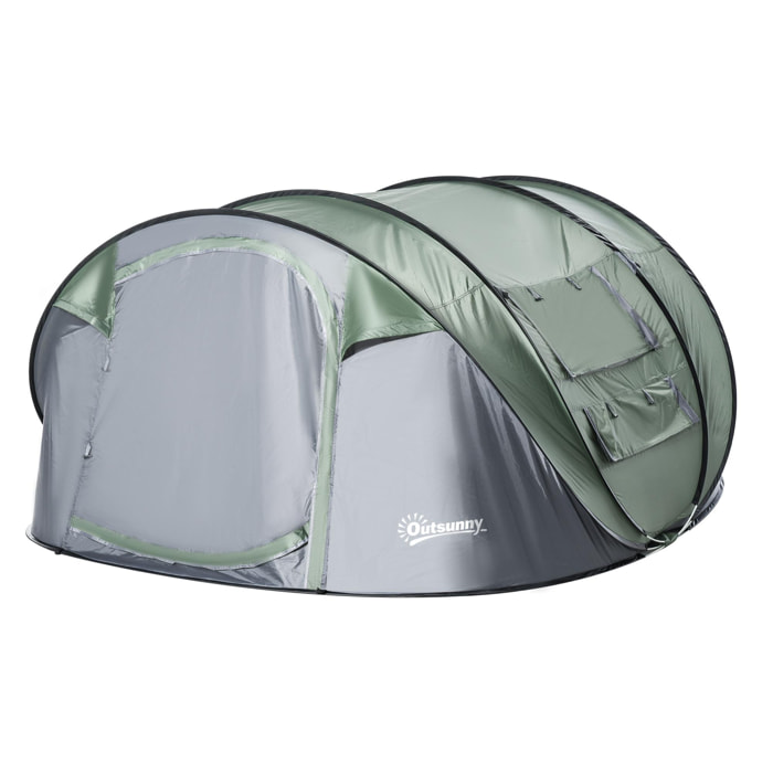 Tente de camping pop-up 4-5 pers. fibre verre polyester PE vert gris