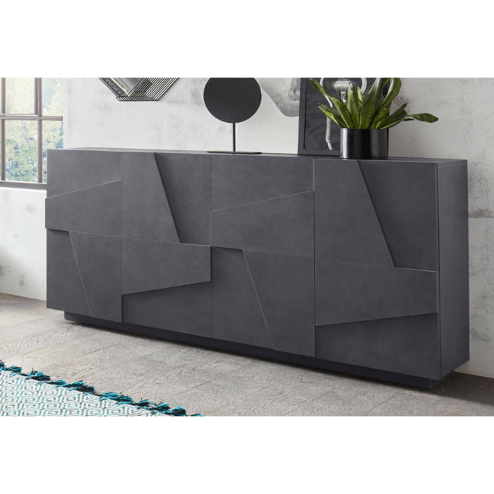 Credenza moderna a 4 ante, Made in Italy, Madia da cucina, Buffet di design da soggiorno, cm 162x44h86, colore Grigio Cenere