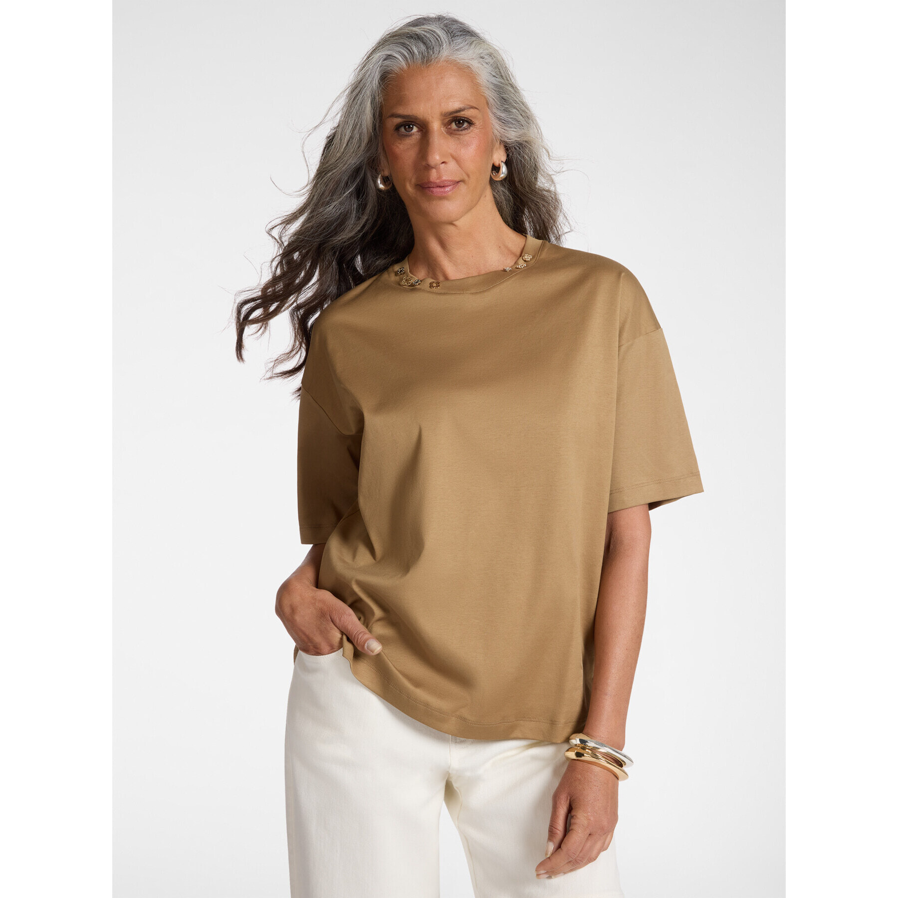 Elena Mirò - T-shirt con applicazioni Monogram - Marrone