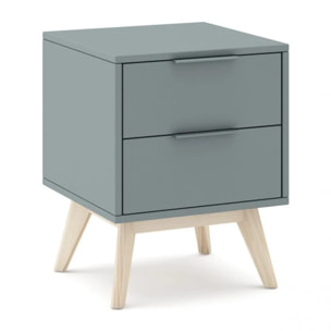 Mesita de noche de 2 cajones y patas en verde salvia y oak soft 40x53 cm Numa Verde Salvia - Oak Soft