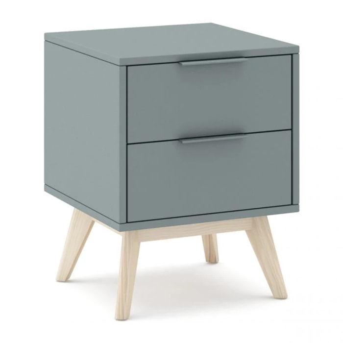 Mesita de noche de 2 cajones y patas en verde salvia y oak soft 40x53 cm Numa Verde Salvia - Oak Soft