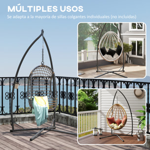 Soporte para Silla Colgante de Huevos Altura 215 cm con Estructura de Acero Base Estable y Portavaso Soporte para Silla Columpio para Patio Jardín Balcón Carga 150 kg Negro