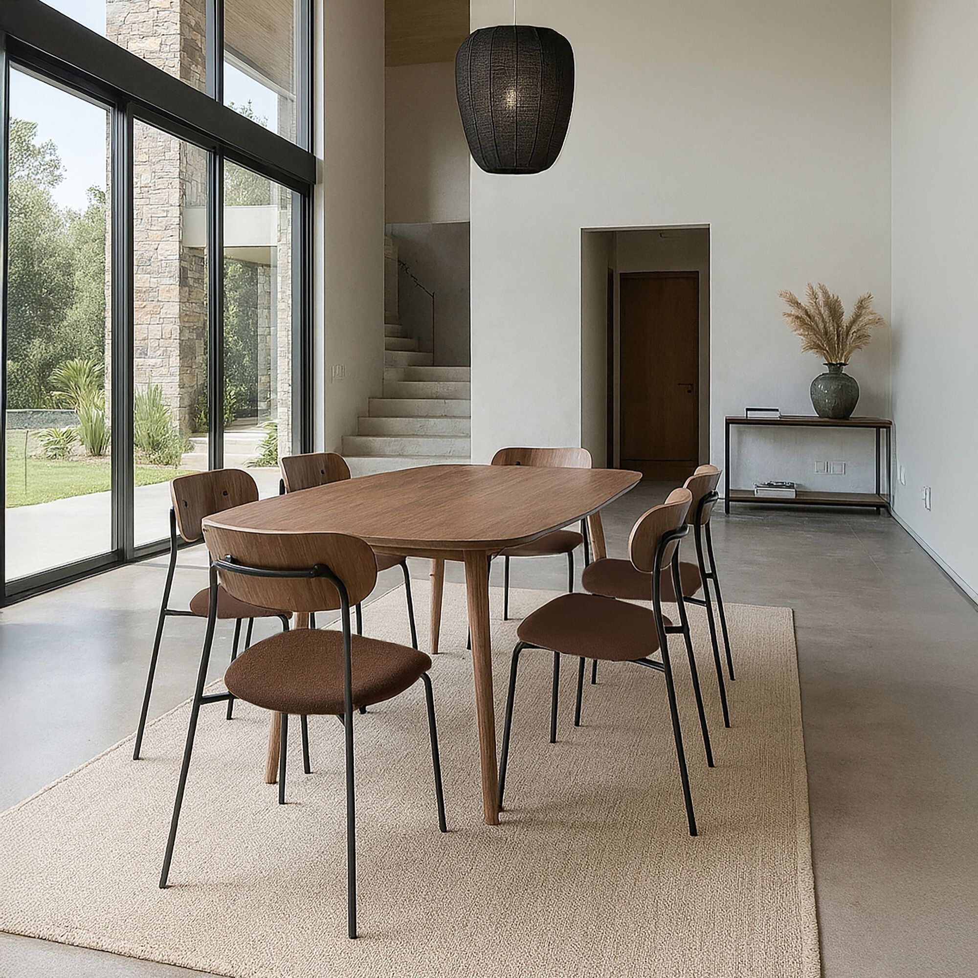 Lot de 2 chaises en tissu marron et dossier en finition noyer  GASTON