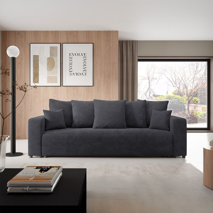 GLORIA - Canapé droit convertible 3 places en tissu noir
