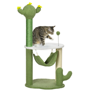 Árbol Rascador para Gatos con Forma de Cactus Altura 90 cm Torre para Gatos con Hamaca Plataforma Postes de Sisal y Bola Divertida 45x45x90 cm Verde