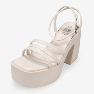 Sandalias de tacón ancho beige con plataforma