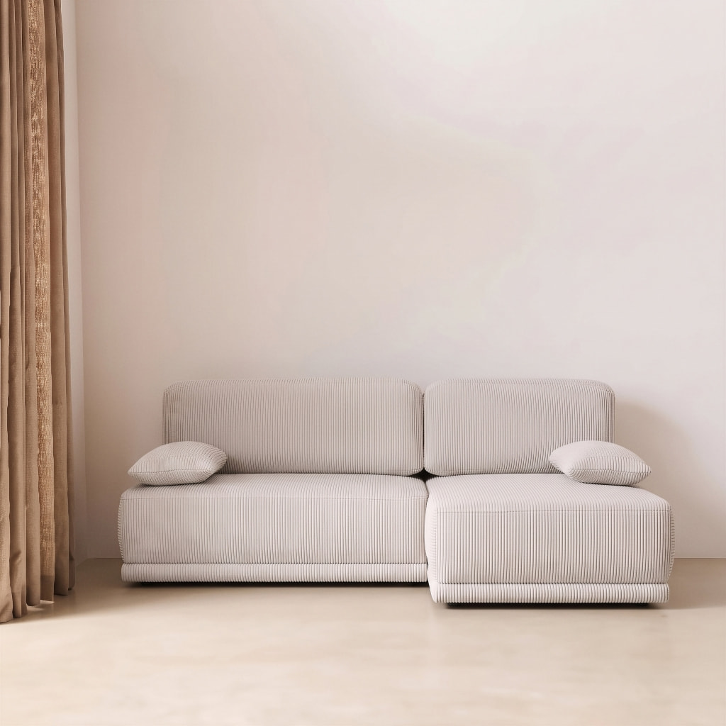 Banquette canapé d'angle droit convertible 3 places velours côtelé avec coffre NELSON