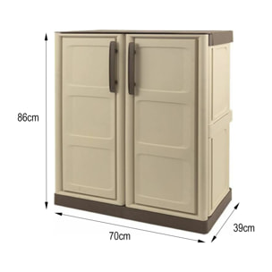Armadio da esterno Acira, Armadio balcone multiuso, Mobile da esterno a 2 ante, 100% Made in Italy, Beige e Marrone, 70x39h86 cm, Finitura quadri
