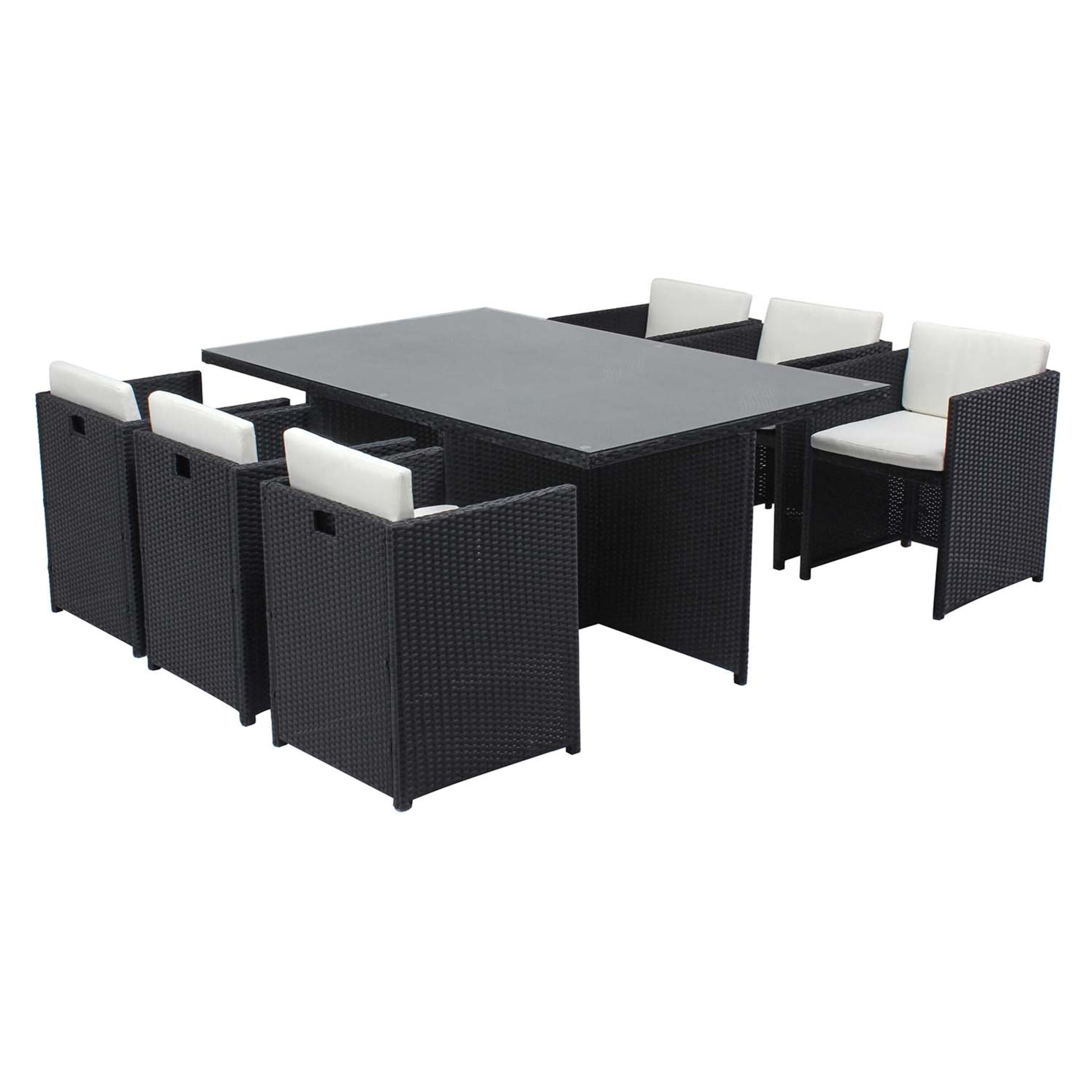 Salon de jardin 6 places noir-blanc + housse de protection REGINA