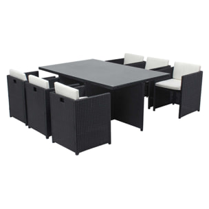 Salon de jardin 6 places noir-blanc + housse de protection REGINA