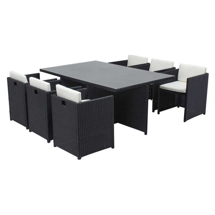 Salon de jardin 6 places noir-blanc + housse de protection REGINA