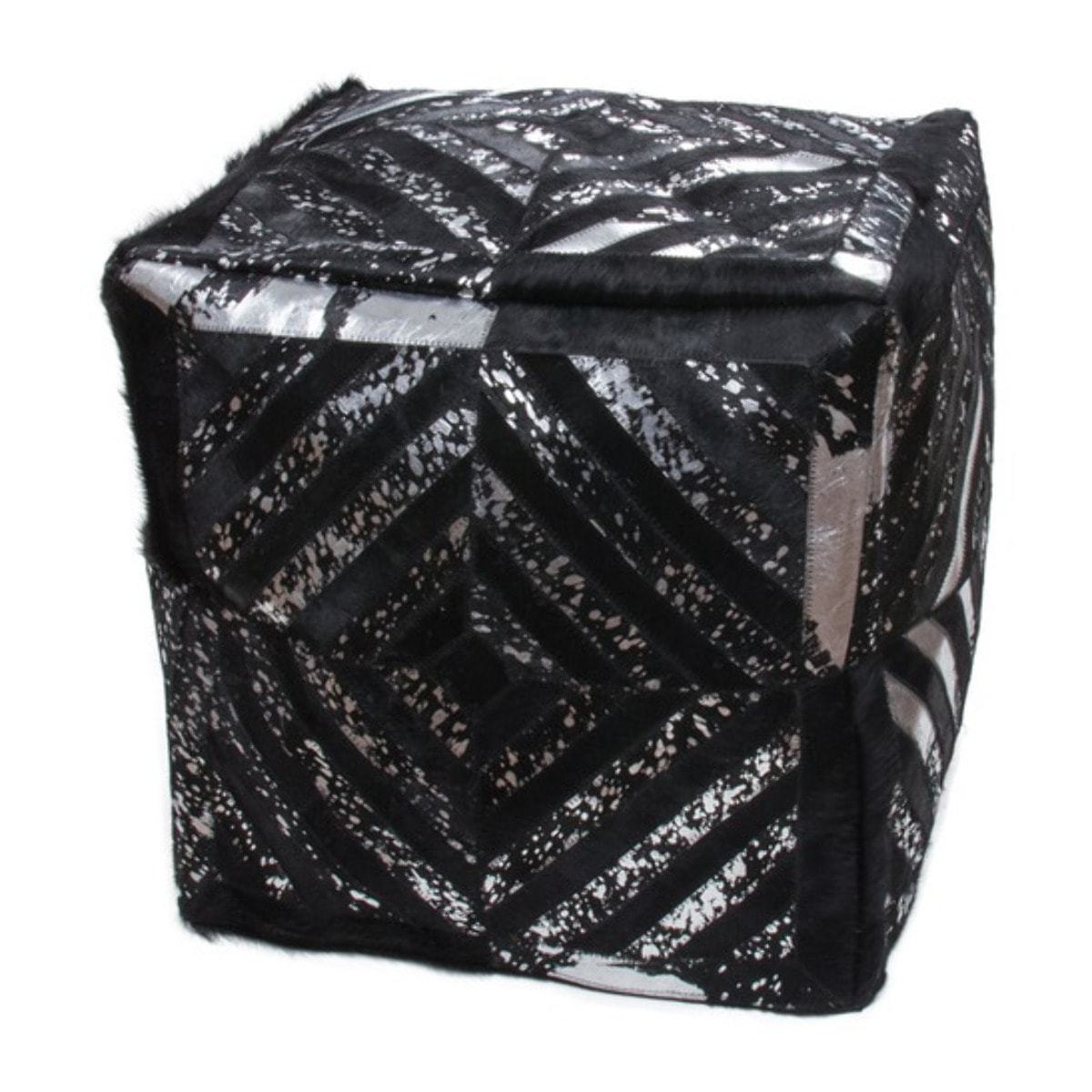 Pouf Spark in pelle con trama a rombi argento