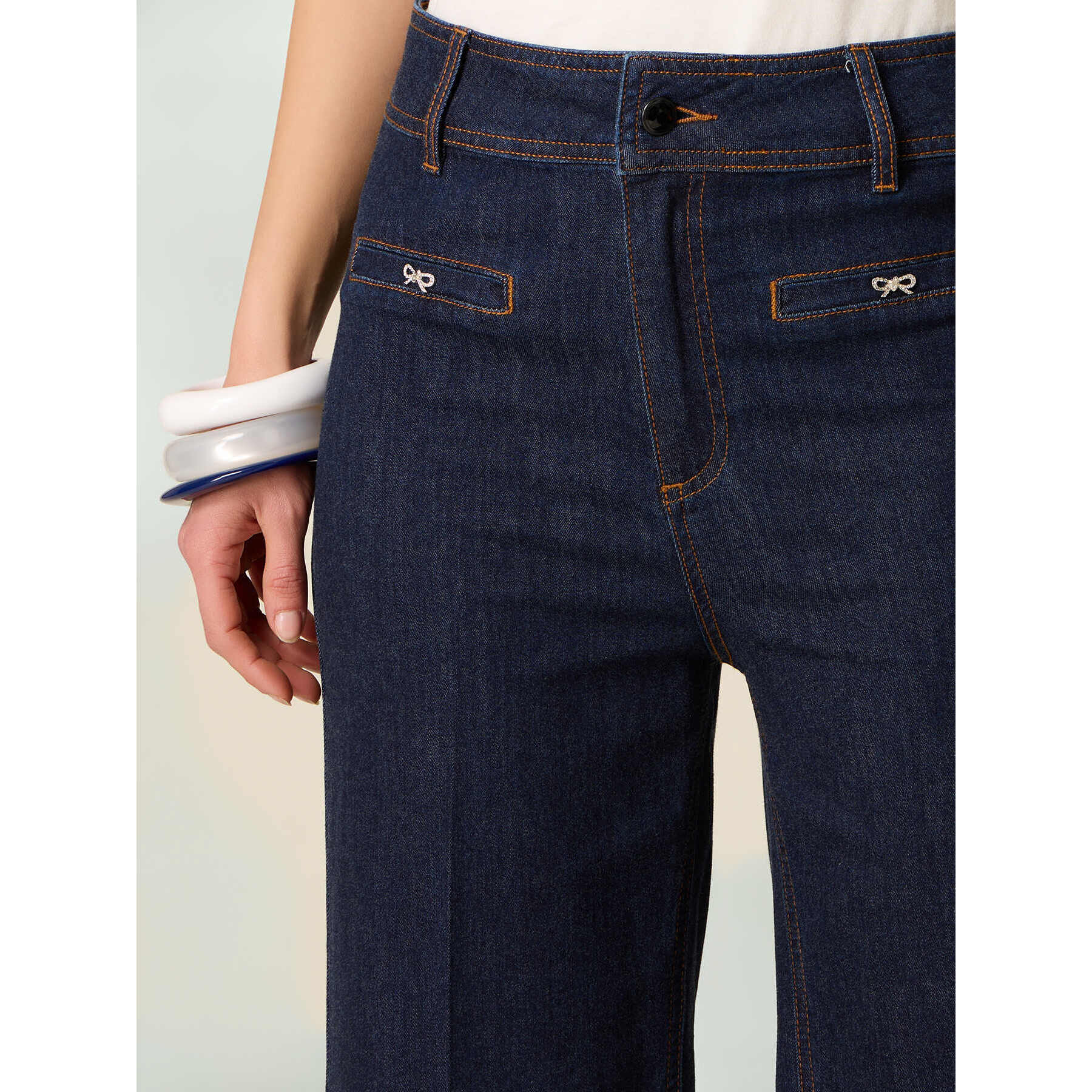 Oltre - Jeans a palazzo con dettaglio fiocchi - Blu