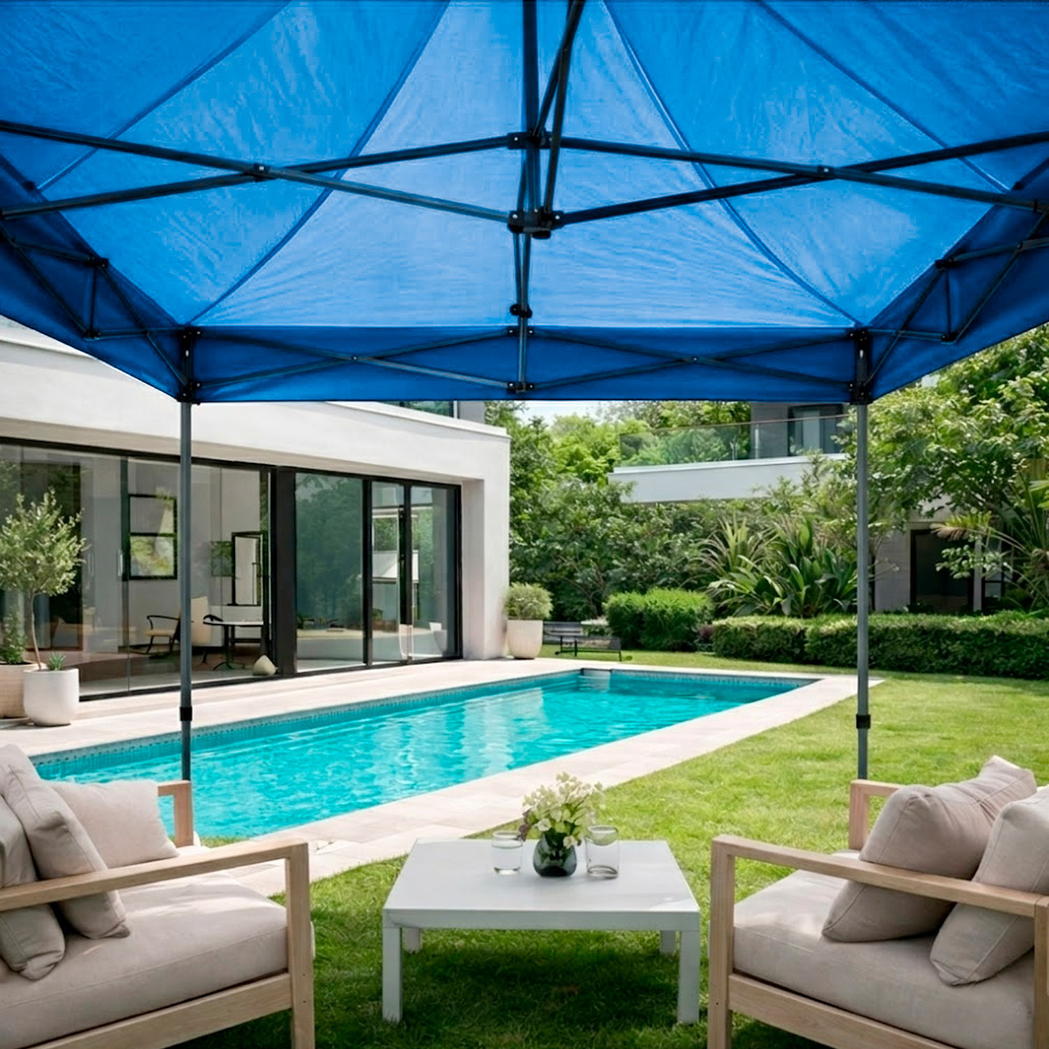 Gazebo Professionale 3x3 M Richiudibile Automatico In Acciaio Con Telo Oxford 1200D PVC Impermeabile e Anti UV A Fisarmonica con Sacche Blu