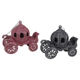 DAM Pack 2 colgantes carroza glitter 2 surt 11x9cm 11x6x10cm. Color:Multicolor