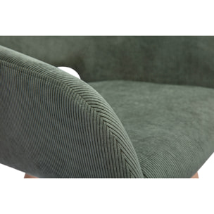 Chaises en tissu velours côtelé vert kaki et bois clair (lot de 2) LAURETTE