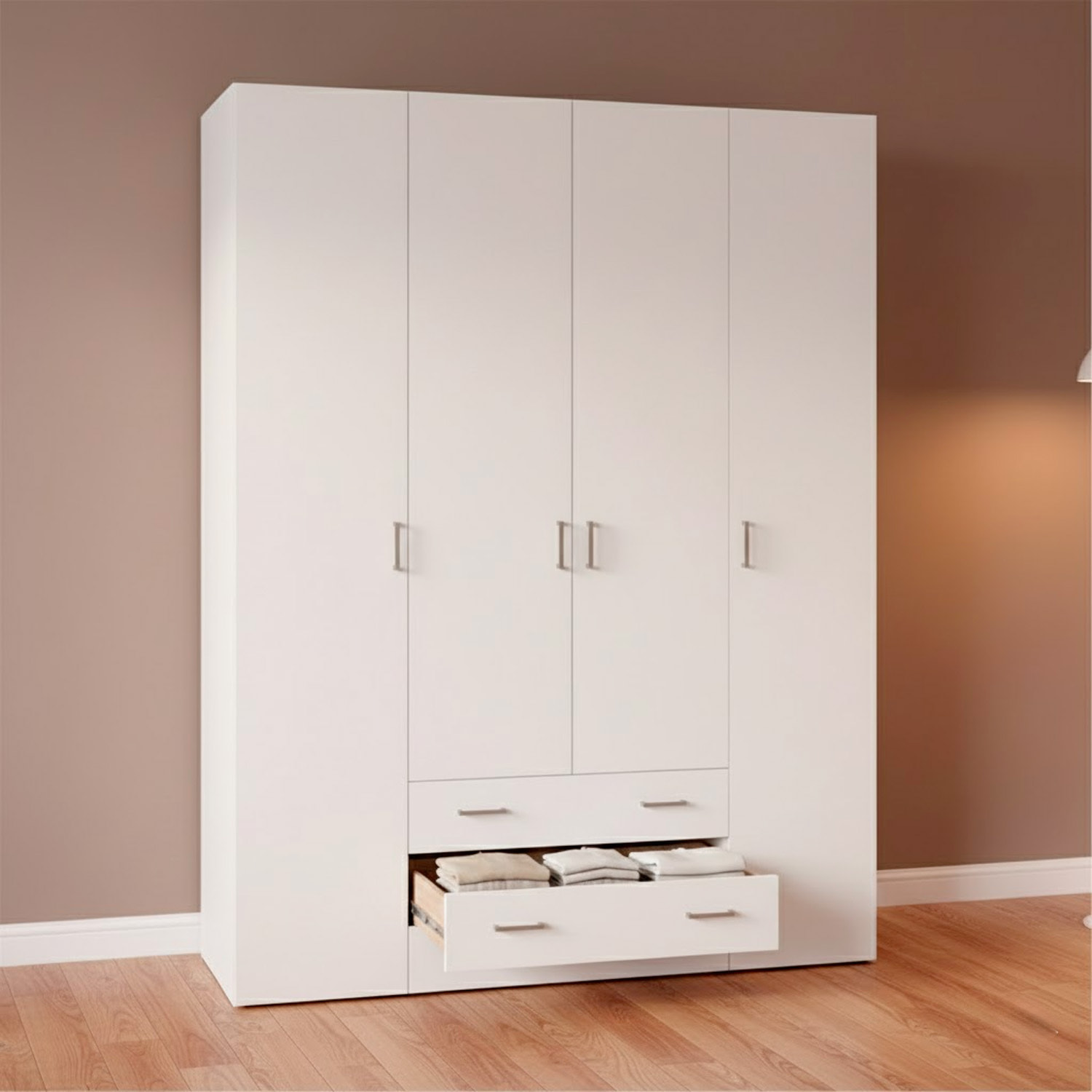 Armadio Guardaroba Con 4 Ante E 3 Cassetti Design Moderno Ampio Vano Con Barra Appendiabiti e Ripiani Salvaspazio Abiti 154 x 49.5 x 200.4 Cm Bianco