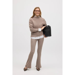 Pantaloni svasati in maglia a coste marroni