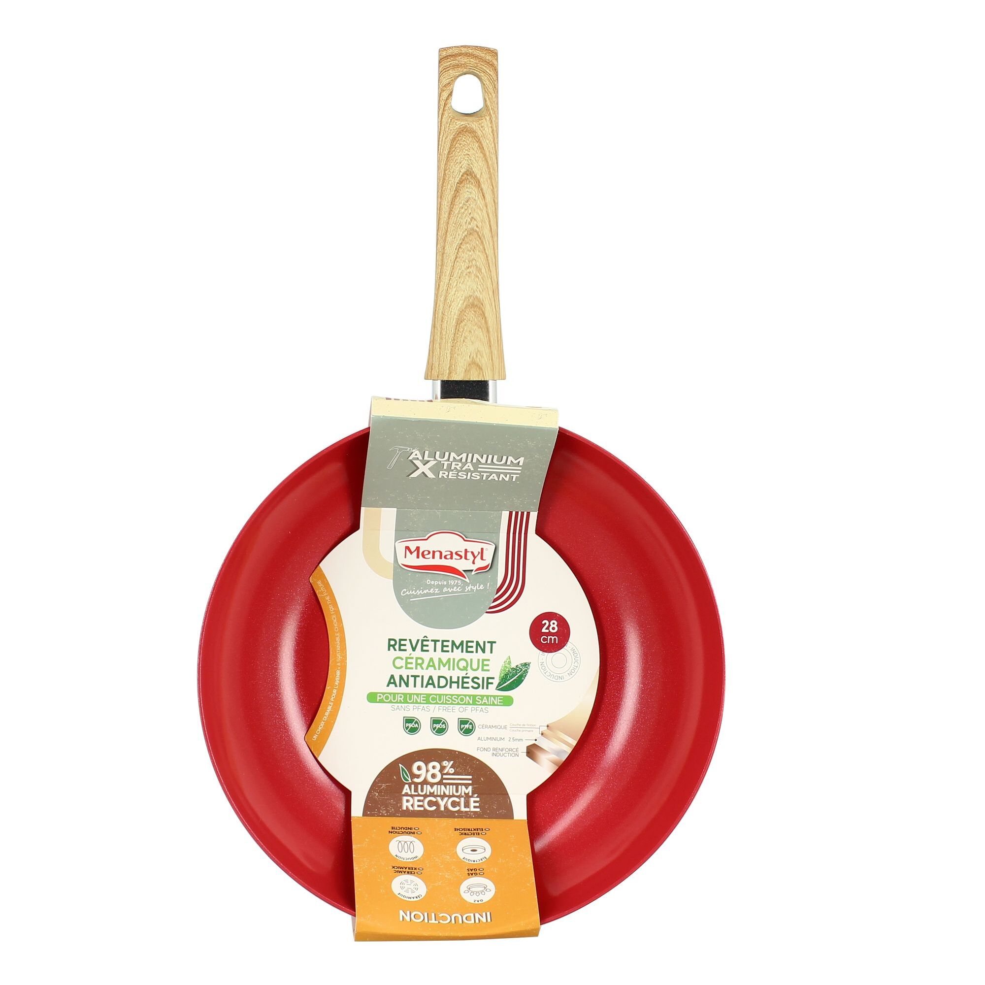 Wok 28cm avec revêtement céramique rouge - tous feux COLORAMA