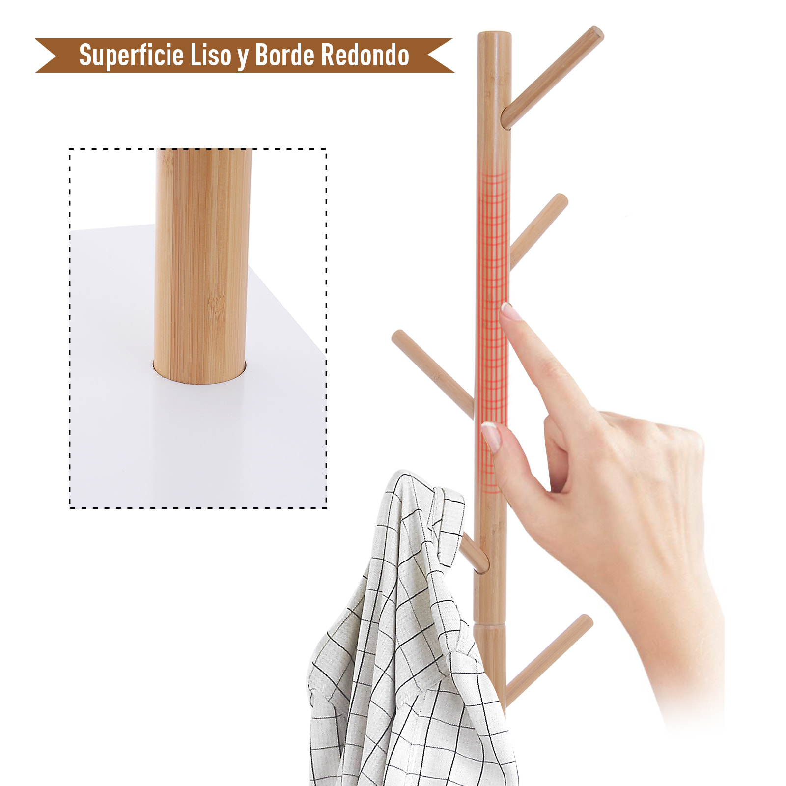 Perchero de Pie Tipo árbol de Bambú 40x30x180cm