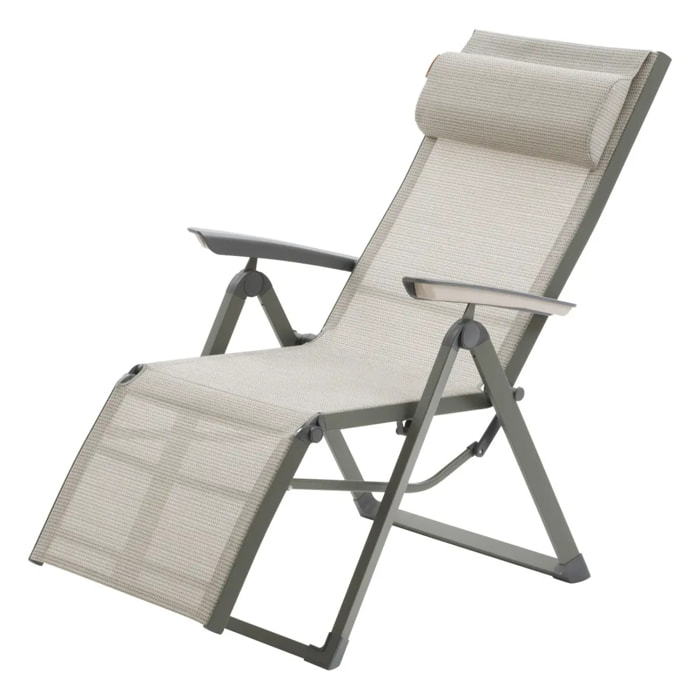 Fauteuil de jardin inclinable "Decima" vert olive & vert laurier 8 positions en aluminium et texaline