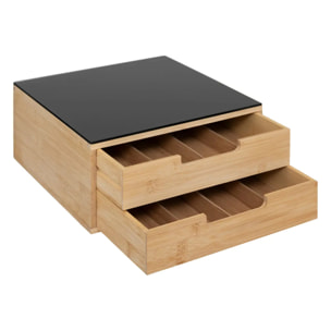 Porte-capsules "BlackBamboo" 2 tiroirs beige