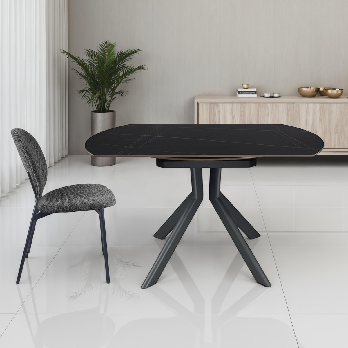 Table à manger extensible Tomasucci TAAK, en céramique, marbre noir, gris H.77 P.85 L.135