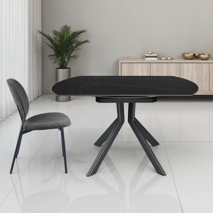 Table à manger extensible Tomasucci TAAK, en céramique, marbre noir, gris H.77 P.85 L.135