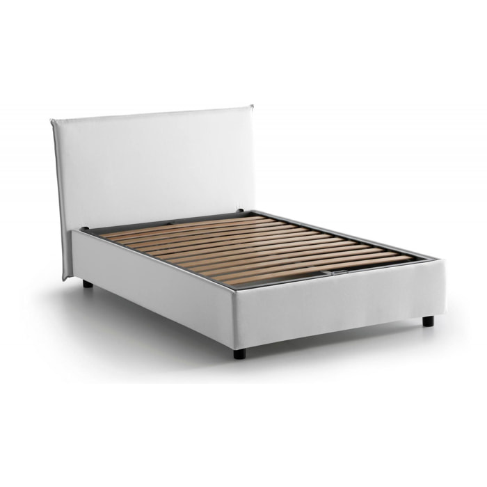 Letto piazza e mezza Ashasa, Letto contenitore con rivestimento in tessuto, 100% Made in Italy, Apertura frontale, adatto per materasso Cm 120x190, Bianco