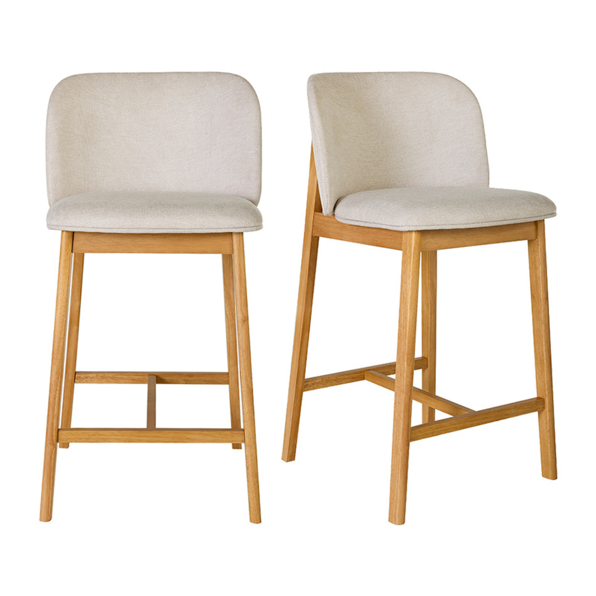 Tabourets de bar en tissu effet velours texturé beige et bois clair H69 cm (lot de 2) TIEGA