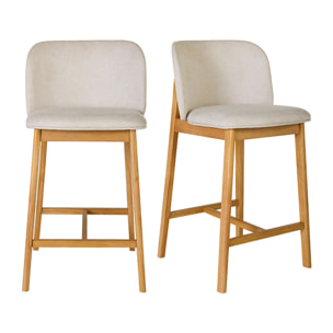 Tabourets de bar en tissu effet velours texturé beige et bois clair H69 cm (lot de 2) TIEGA