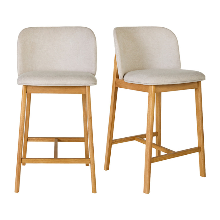 Tabourets de bar en tissu effet velours texturé beige et bois clair H69 cm (lot de 2) TIEGA