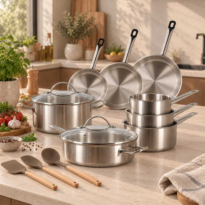 Batterie de cuisine 11 pièces acier inoxydable - tous feux PROFESSIONNEL
