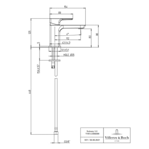 Robinet lave-mains VILLEROY & BOCH Subway 3.0 eau froide Or brossé