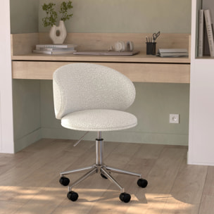 Chaise de bureau pivotante et réglable en tissu bouclé blanc - Aurore