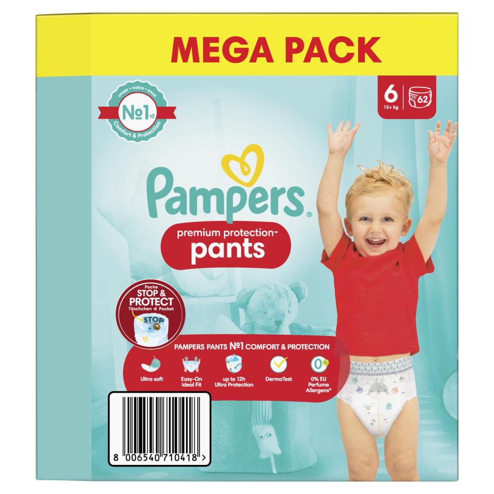 62 Couches-Culottes Premium Protection Taille 6, 15kg +, Pampers